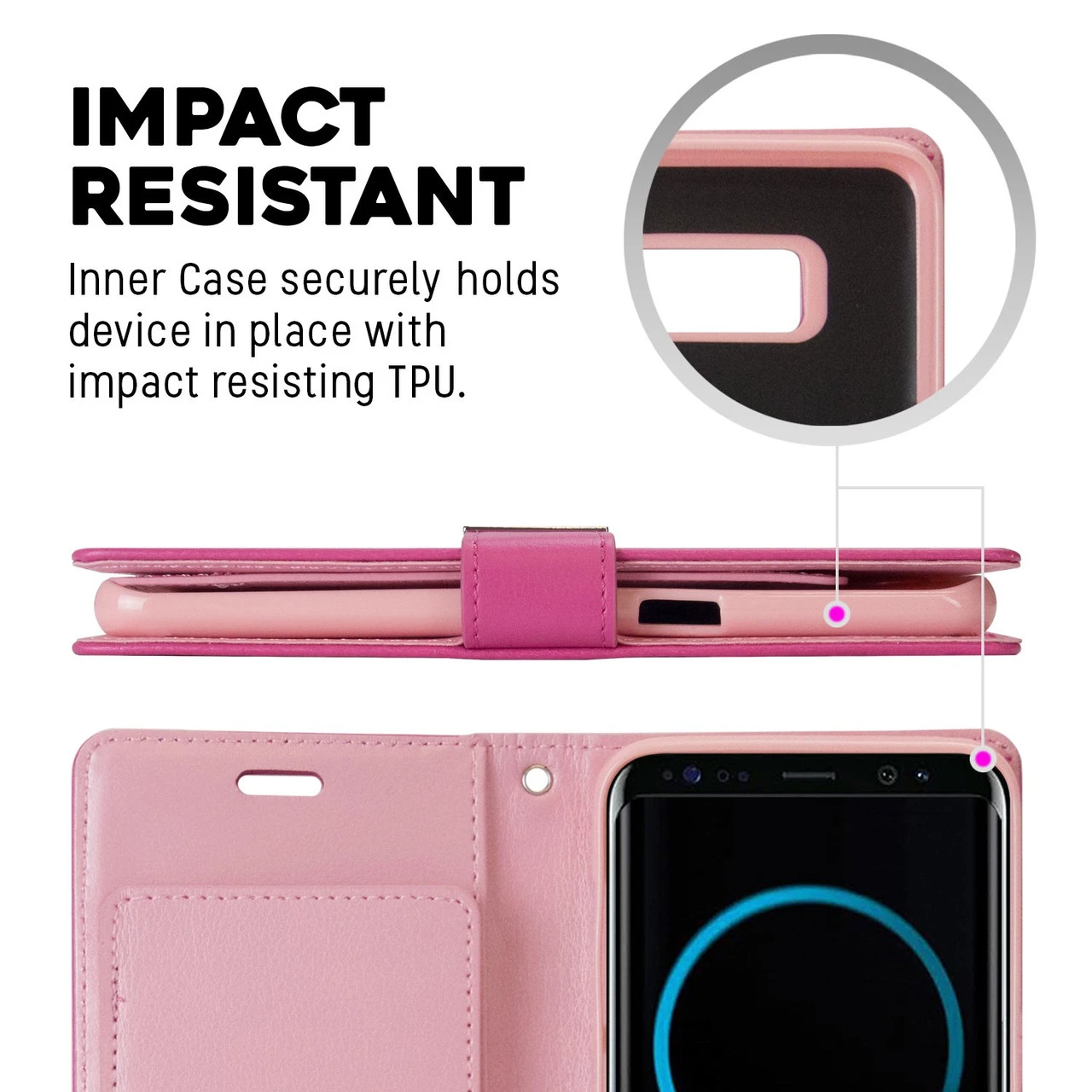 Quality Galaxy S8 Plus Genuine Mercury Rich Diary Wallet Case - Hot Pink 2 Quality Galaxy S8 Plus Genuine Mercury Rich Diary Wallet Case - Hot Pink - Image 2