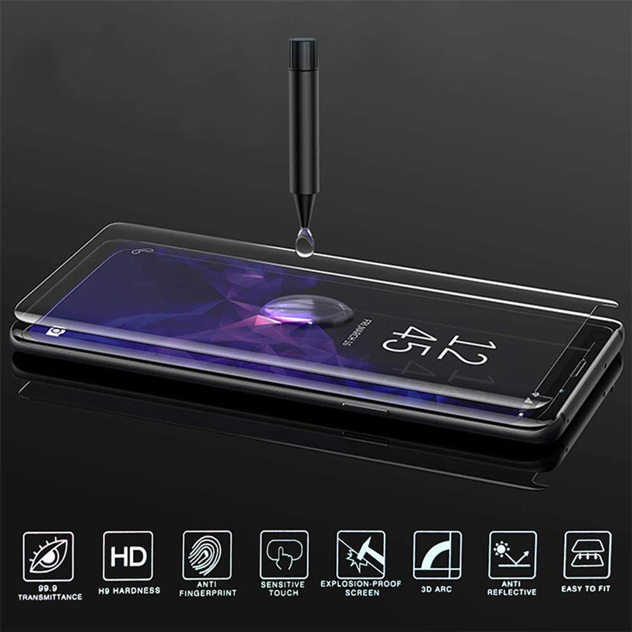 Galaxy S9+ Plus NUGLAS Full Cover UV Glue Tempered Glass Protector 2 Galaxy S9+ Plus NUGLAS Full Cover UV Glue Tempered Glass Protector - Image 2