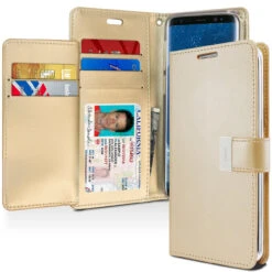 Gold Genuine Mercury Rich Diary Fashionable Wallet Case For Galaxy S9