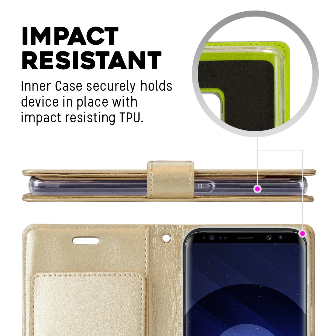 Gold Genuine Mercury Rich Diary Fashionable Wallet Case For Galaxy S9 2 Gold Genuine Mercury Rich Diary Fashionable Wallet Case For Galaxy S9 - Image 2