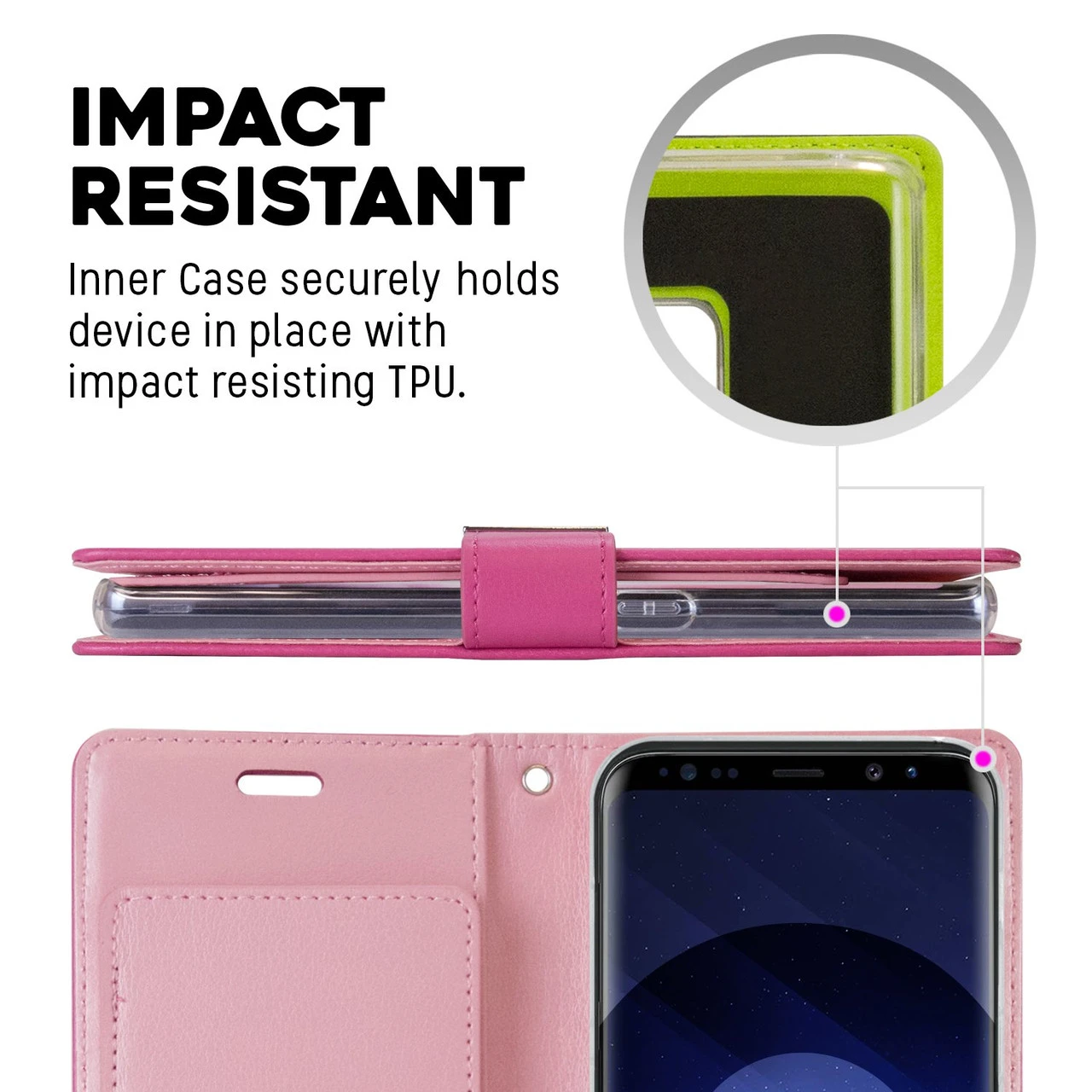 Hot Pink Mercury Rich Diary Fashionable Wallet Case For Galaxy S9 2 Hot Pink Mercury Rich Diary Fashionable Wallet Case For Galaxy S9 - Image 2