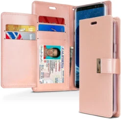 Rose Gold Genuine Mercury Rich Diary Quality Wallet Case For Galaxy S9