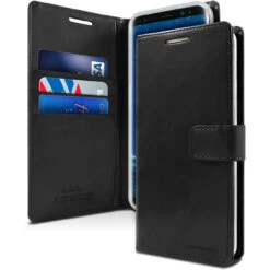 Black Galaxy S9 Mercury Bluemoon Premium Wallet Stand Case Cover