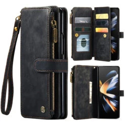 Black CaseMe Galaxy Z Fold4 Multi-functional 2 In 1 Zipper Wallet Case