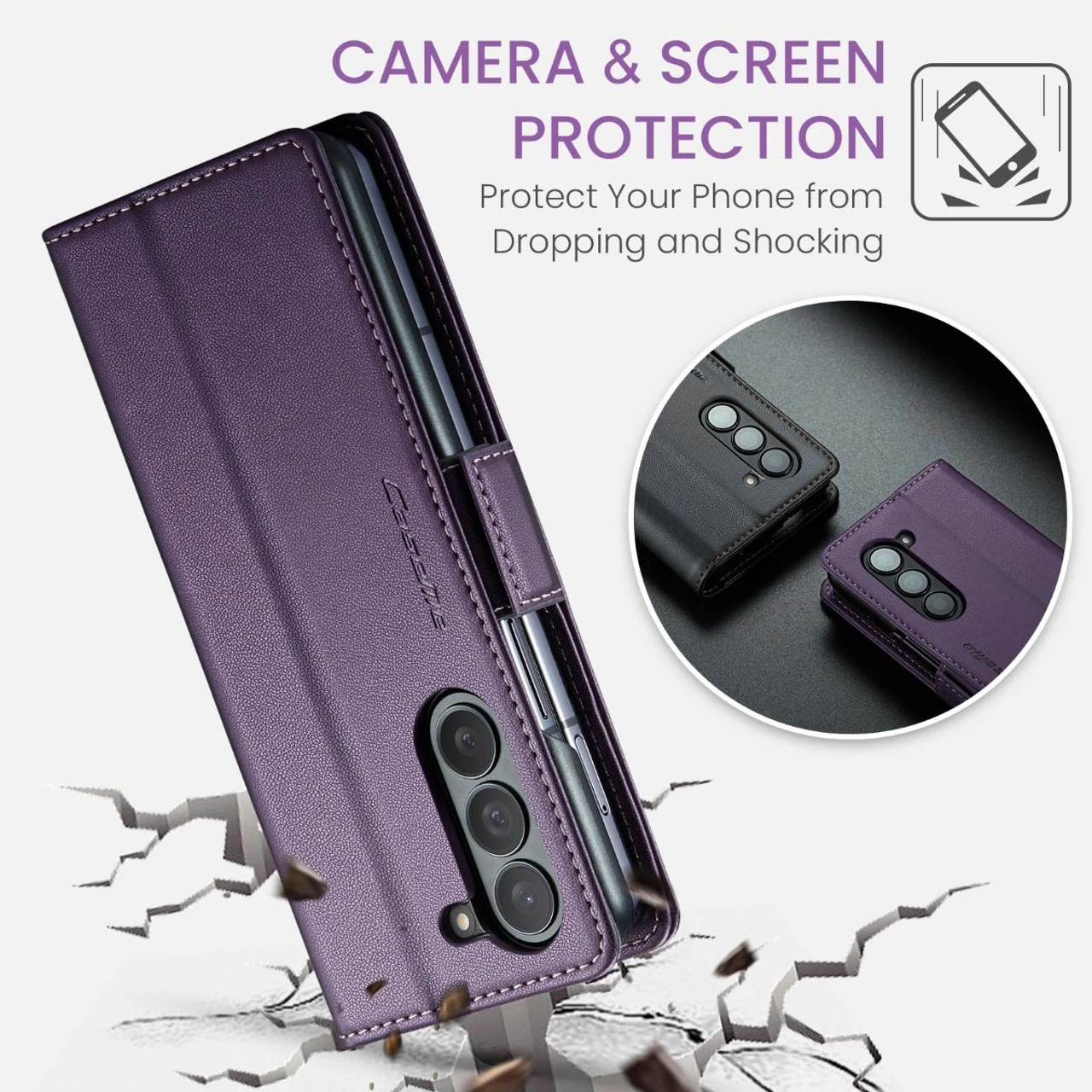 Purple Galaxy Z Fold5 CaseMe Soft Matte Anti-Theft Wallet Case 3 Purple Galaxy Z Fold5 CaseMe Soft Matte Anti-Theft Wallet Case - Image 3