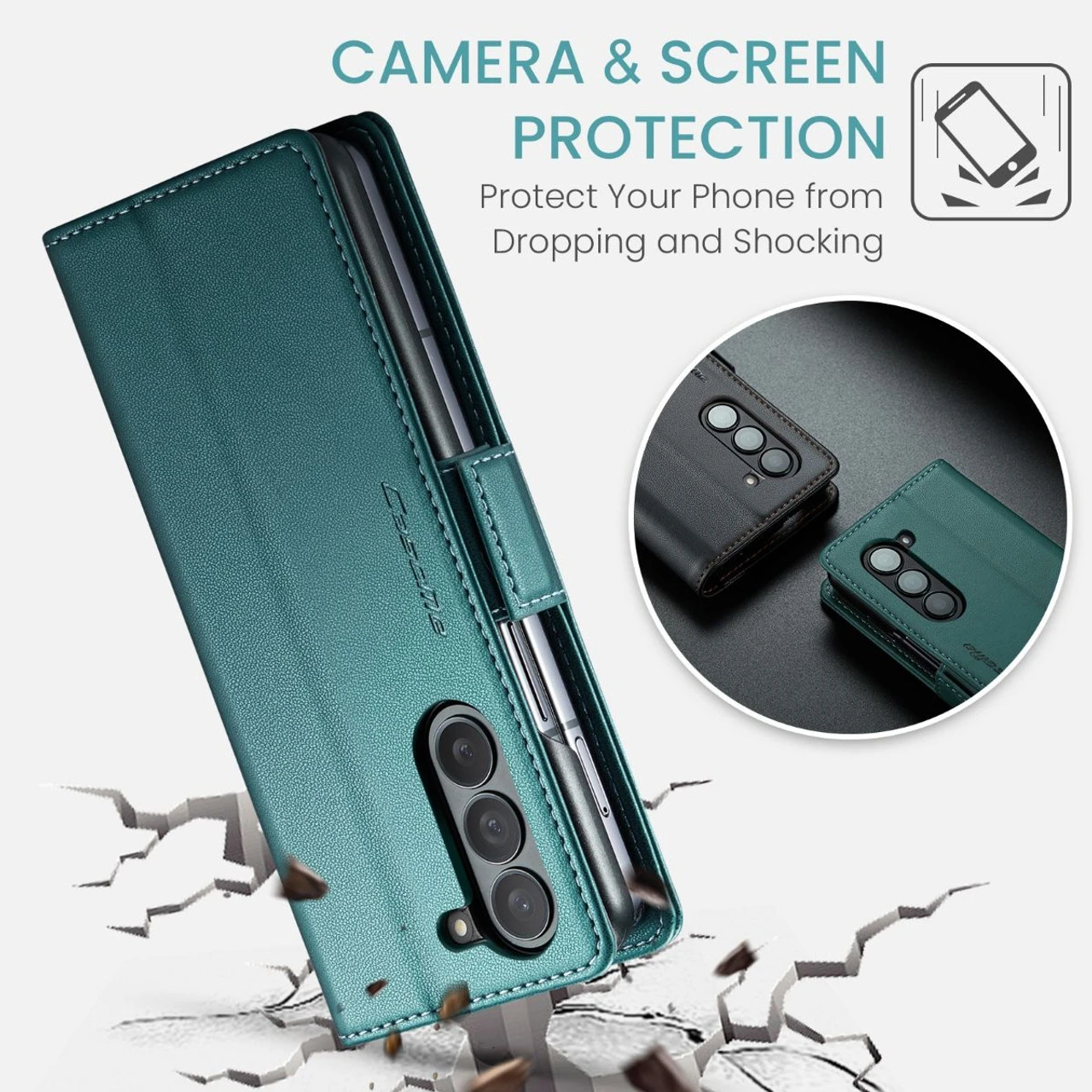 Turquoise CaseMe Slim 3 Card Slot Classy Wallet Case For Galaxy Z Fold5 3 Turquoise CaseMe Slim 3 Card Slot Classy Wallet Case For Galaxy Z Fold5 - Image 3