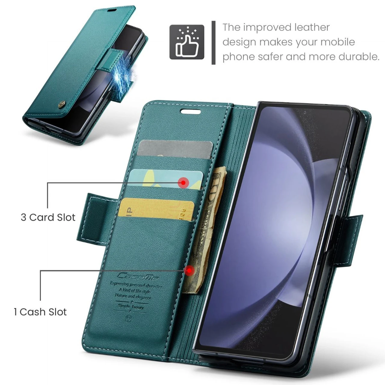 Turquoise CaseMe Slim 3 Card Slot Classy Wallet Case For Galaxy Z Fold5 4 Turquoise CaseMe Slim 3 Card Slot Classy Wallet Case For Galaxy Z Fold5 - Image 4