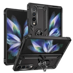 Black Heavy Duty 360 Rotating Metal Ring Stand Case For Galaxy Z Fold4 5G