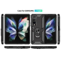 Black Heavy Duty 360 Rotating Metal Ring Stand Case For Galaxy Z Fold4 5G -Cheap NewCase Store galaxy z fold4 metal ring shock proof case black 2 55721.1699423155