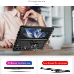 Black Heavy Duty 360 Rotating Metal Ring Stand Case For Galaxy Z Fold4 5G -Cheap NewCase Store galaxy z fold4 metal ring shock proof case black 5 95301.1699423159