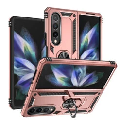 Galaxy Z Fold4 5G Heavy Duty 360 Rotating Metal Ring Stand Case - Rose Gold