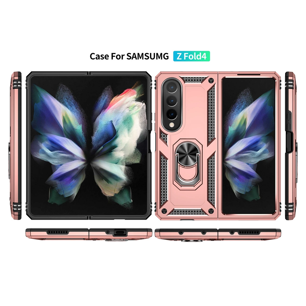 Galaxy Z Fold4 5G Heavy Duty 360 Rotating Metal Ring Stand Case - Rose Gold 2 Galaxy Z Fold4 5G Heavy Duty 360 Rotating Metal Ring Stand Case - Rose Gold - Image 2