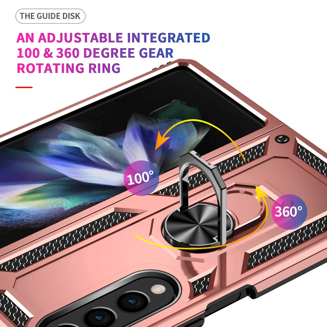 Galaxy Z Fold4 5G Heavy Duty 360 Rotating Metal Ring Stand Case - Rose Gold 3 Galaxy Z Fold4 5G Heavy Duty 360 Rotating Metal Ring Stand Case - Rose Gold - Image 3