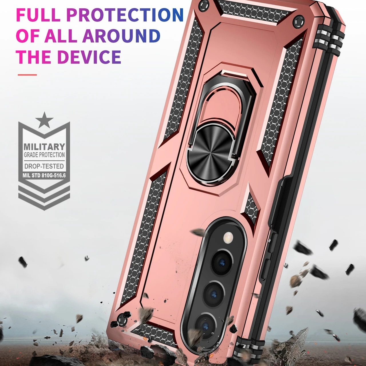 Galaxy Z Fold4 5G Heavy Duty 360 Rotating Metal Ring Stand Case - Rose Gold 5 Galaxy Z Fold4 5G Heavy Duty 360 Rotating Metal Ring Stand Case - Rose Gold - Image 5