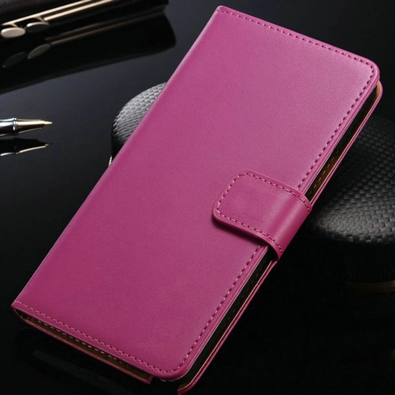 Stylish Hot Pink Samsung Galaxy Note 4 Genuine Leather Wallet Case 1 Stylish Hot Pink Samsung Galaxy Note 4 Genuine Leather Wallet Case
