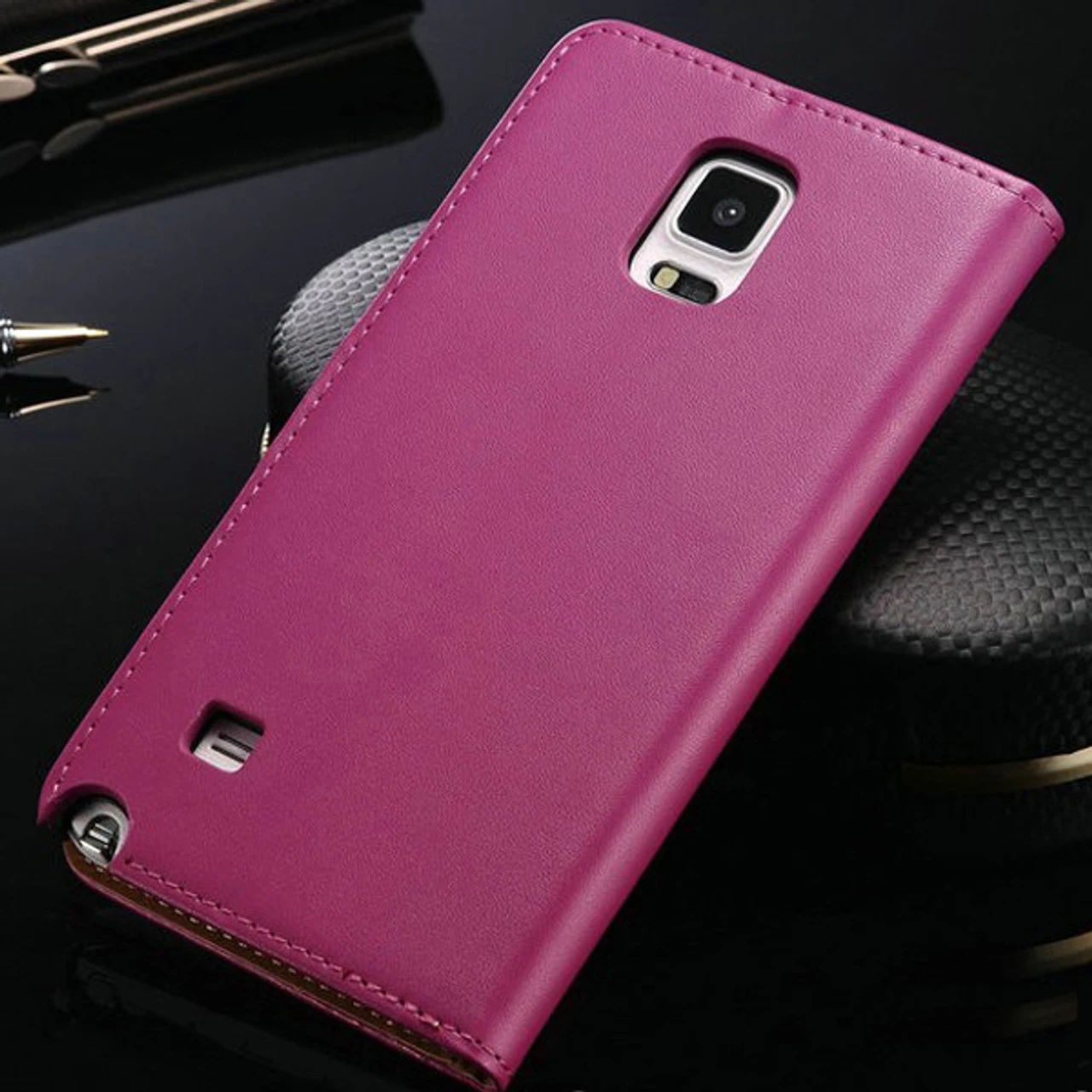 Stylish Hot Pink Samsung Galaxy Note 4 Genuine Leather Wallet Case 2 Stylish Hot Pink Samsung Galaxy Note 4 Genuine Leather Wallet Case - Image 2