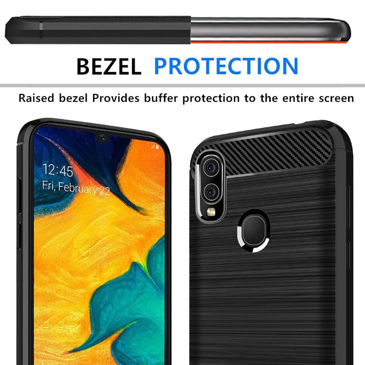 Black Samsung Galaxy A20 / A30 Slim Armor Carbon Fibre Case 2 Black Samsung Galaxy A20 / A30 Slim Armor Carbon Fibre Case - Image 2