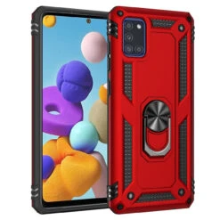 Red Shock Proof 360 Rotating Metal Ring Stand Case For Galaxy A71 5G