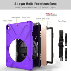 Purple Apple IPad Air 3 10.5" 2019 Shock Proof Shoulder Strap Case -Cheap NewCase Store ipad air 3 heavy duty shoulder strap purple 4 80408.1595481046