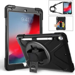 Black Apple IPad Air 3 10.5" 2019 Shock Proof Shoulder Strap Case