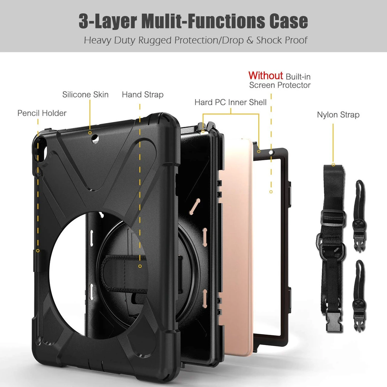 Black Apple IPad Air 3 10.5" 2019 Shock Proof Shoulder Strap Case 5 Black Apple IPad Air 3 10.5" 2019 Shock Proof Shoulder Strap Case - Image 5