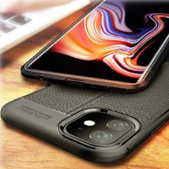 Black IPhone 11 Ultra Slim Shock Absorption Leather Texture Case -Cheap NewCase Store iphone 11 carbon fibre case leather back 4 16541.1571646716