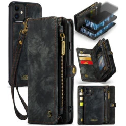 Black Multi-functional 2 In 1 Magnetic Retro Wallet Case For IPhone 11 -Cheap NewCase Store iphone 11 caseme multifunctional wallet black 7 63682.1689830228