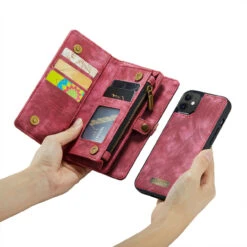 Premium Red IPhone 11 Multi-functional 2 In 1 Zipper Wallet Card Case -Cheap NewCase Store iphone 11 caseme multifunctional wallet red 4 62246.1689830101