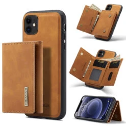 Brown IPhone 11 DG.Ming M2 Leather Case Removable Wallet Cover