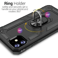 Black IPhone 11 Pro Slim Armor 360 Rotating Metal Circle Stand Case -Cheap NewCase Store iphone 11 hybrid shock proof metal ring case black 2 74892.1681434932