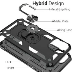 Black IPhone 11 Pro Slim Armor 360 Rotating Metal Circle Stand Case -Cheap NewCase Store iphone 11 hybrid shock proof metal ring case black 5 35039.1681434932