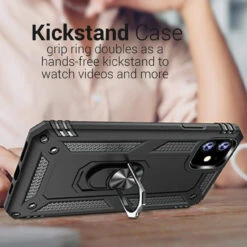 Black IPhone 11 Pro Slim Armor 360 Rotating Metal Circle Stand Case -Cheap NewCase Store iphone 11 hybrid shock proof metal ring case black 6 68923.1681434932