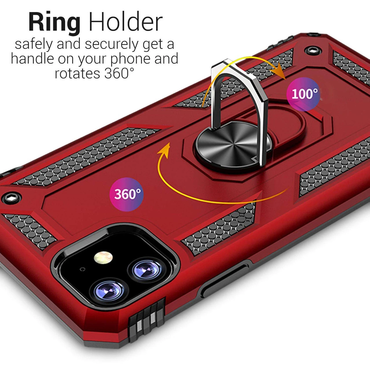 IPhone 11 Pro Slim Armor 360 Rotating Metal Circle Stand Case - Red 3 IPhone 11 Pro Slim Armor 360 Rotating Metal Circle Stand Case - Red - Image 3