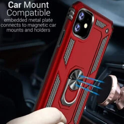 Red IPhone 11 Slim Armor 360 Rotating Metal Ring Stand Case Cover -Cheap NewCase Store iphone 11 hybrid shock proof metal ring case red 4 52279.1641354851