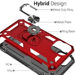 Red IPhone 11 Slim Armor 360 Rotating Metal Ring Stand Case Cover -Cheap NewCase Store iphone 11 hybrid shock proof metal ring case red 5 81374.1641354851