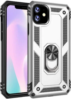 Silver IPhone 11 Slim Armor Shock Proof 360 Rotating Metal Stand Case