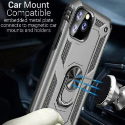 Silver IPhone 11 Pro Shock Proof 360 Rotating Metal Circle Stand Case -Cheap NewCase Store iphone 11 hybrid shock proof metal ring case silver 4 01738.1681438989
