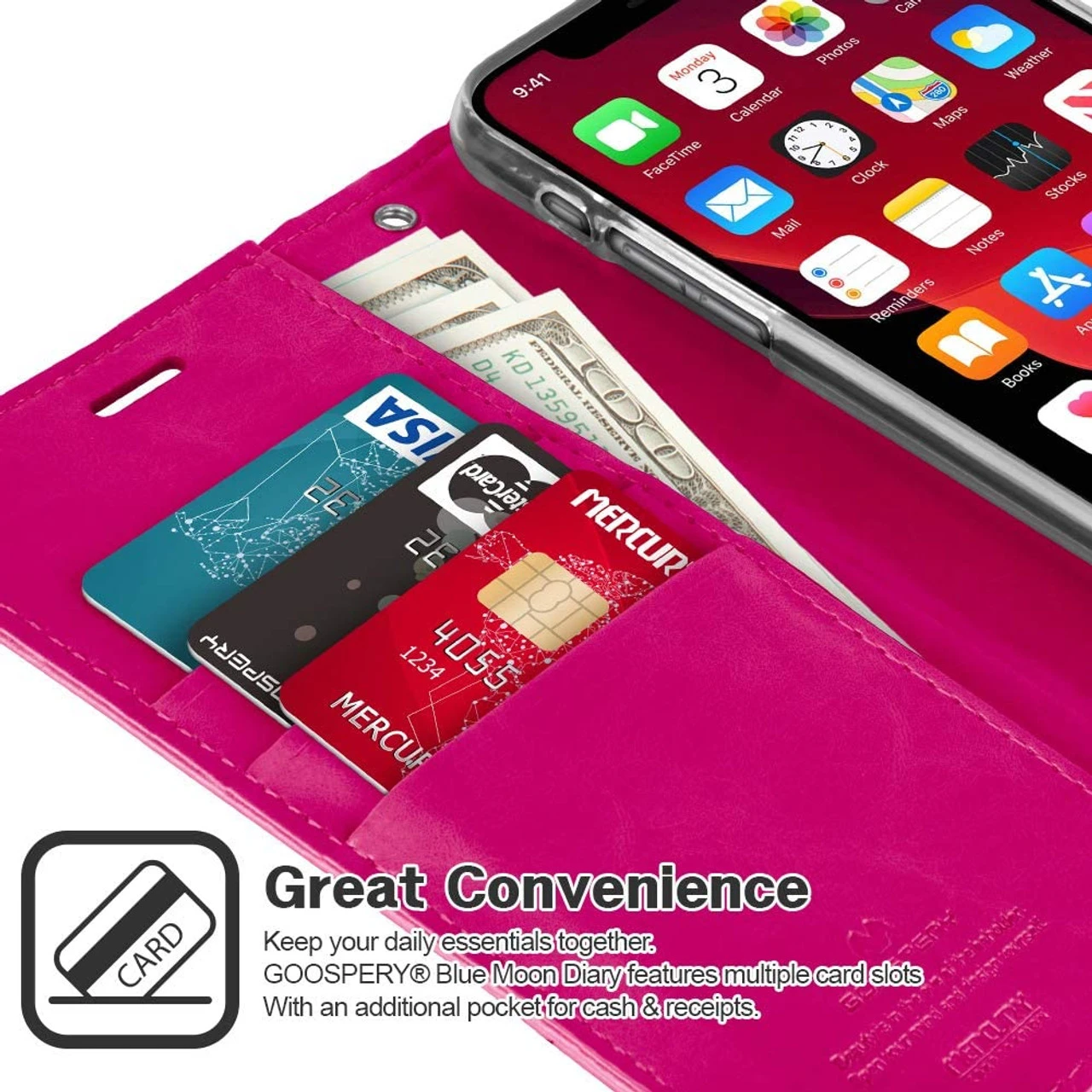 Hot Pink Mercury Mansoor Diary Wallet Case For IPhone 11 Pro MAX 2 Hot Pink Mercury Mansoor Diary Wallet Case For IPhone 11 Pro MAX - Image 2