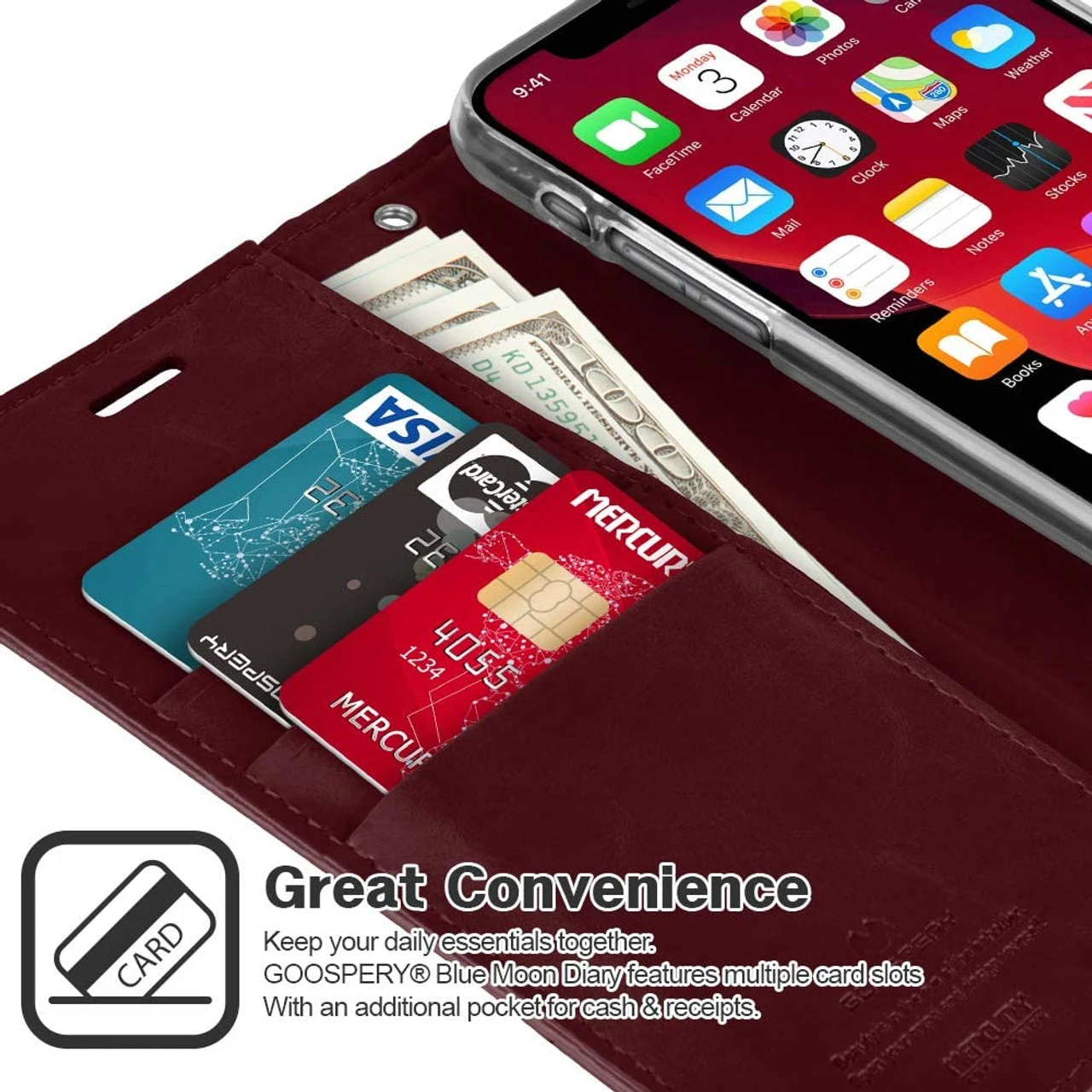 Classy Wine Mercury Mansoor Diary Wallet Case For IPhone 11 Pro MAX 3 Classy Wine Mercury Mansoor Diary Wallet Case For IPhone 11 Pro MAX - Image 3