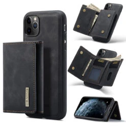 Black IPhone 11 Pro DG.Ming M2 Magnetic 2-in-1 Shockproof Wallet Case