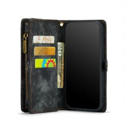 Black 2 In 1 Retro Zipper Wallet Magnetic Case For IPhone 11 Pro Max