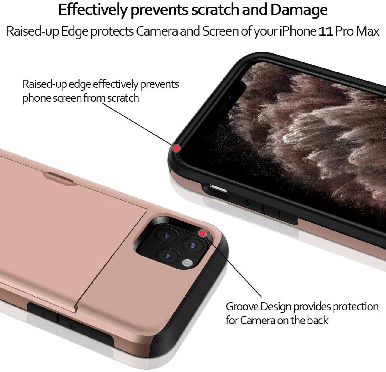 Rose Gold Apple IPhone 11 Pro Max Shock Proof Slide Card Armor Case 3 Rose Gold Apple IPhone 11 Pro Max Shock Proof Slide Card Armor Case - Image 3