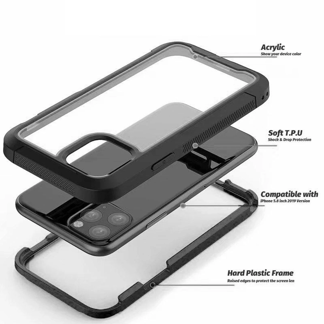 Black Clear Acrylic Heavy Duty Defender Case For IPhone 11 Pro Max 2 Black Clear Acrylic Heavy Duty Defender Case For IPhone 11 Pro Max - Image 2