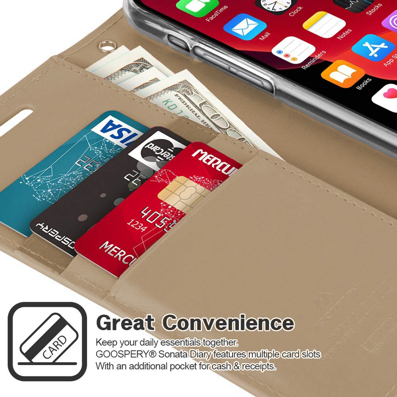 Shiny Gold Genuine Mercury Sonata Diary Wallet Case For IPhone 11 Pro 3 Shiny Gold Genuine Mercury Sonata Diary Wallet Case For IPhone 11 Pro - Image 3