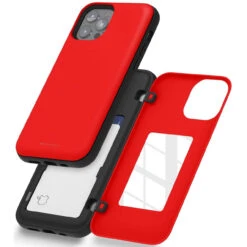 Red Mercury Slim Magnetic Door Credit Card Case For IPhone 12 / 12 Pro