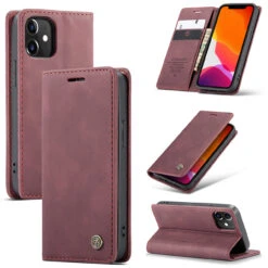 Red Wine CaseMe Slim Magnetic Wallet Case Cover For IPhone 12 Pro
