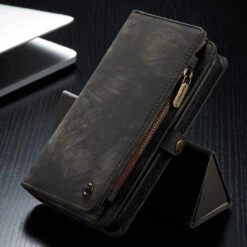 Black 2 In 1 Retro Wallet Removable Magnetic Case For IPhone 12 Pro Max