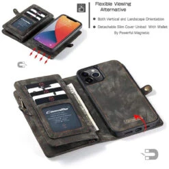 Black Multi-functional 2 In 1 Magnetic Retro Wallet Case For IPhone 12 / 12 Pro -Cheap NewCase Store iphone 12 detachable zipper wallet black 3 15104.1687237886