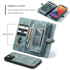 Blue IPhone 12 / 12 Pro Multi-functional 2 In 1 Wallet / Purse Magnetic Case -Cheap NewCase Store iphone 12 detachable zipper wallet blue 4 15087.1693273581