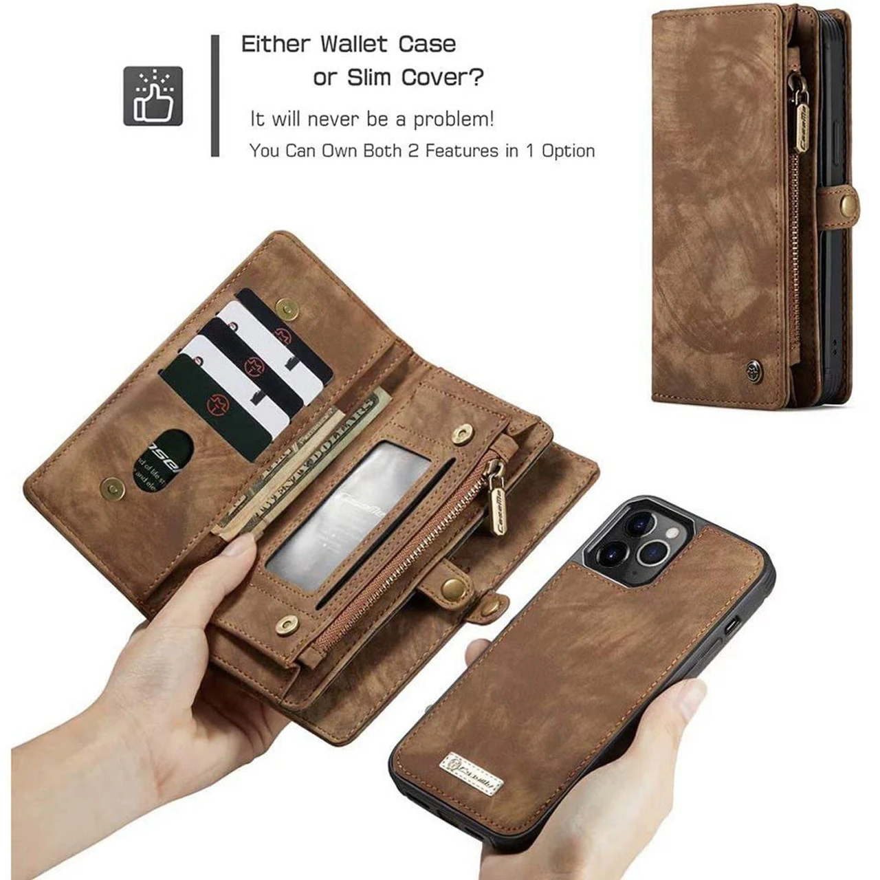 Vintage Brown 2 In 1 Wallet / Detachable Shock Proof Case For IPhone 12 / 12 Pro 3 Vintage Brown 2 In 1 Wallet / Detachable Shock Proof Case For IPhone 12 / 12 Pro - Image 3